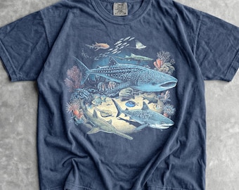 Jaren 90 zeedieren T-shirt - mannen en vrouwen unisex grafisch T-shirt - Vintage Ocean Wildlife Tee - Retro Marine Biology Shirt - Nostalgia Fish Shirt
