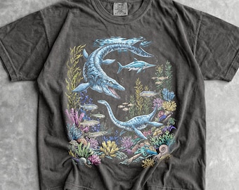 Jaren 90 Ocean Dinosaurs T-shirt - mannen en vrouwen unisex grafisch T-shirt - Vintage Jurassic Shirt - Sea Dinos Wildlife Shirt - Retro aquatisch shirt
