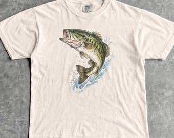 Retro Bass T-shirt - mannen en vrouwen unisex grafisch T-shirt - Vintage jaren 90 Solo Largemouth Bass Tee - visshirt - vissershirt