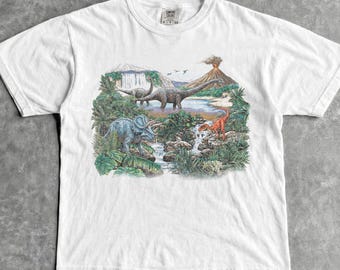 Jaren 90 Jurassic Dinosaurs T-shirt - unisex T-shirt heren en dames - Vintage T-Rex - Triceratops - Diplodocus - Pterodactylus - Nostalgische top