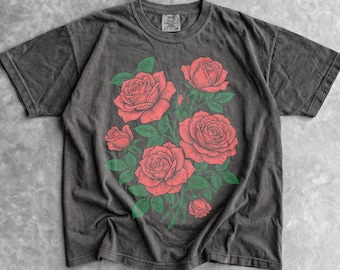 Jaren 90 Roses T-shirt - heren- en damesuniseks grafisch T-shirt - Vintage Cottagecore Aesthetic Tee - Dark Academia Goth-shirt - Grunge Throwback-T-shirt