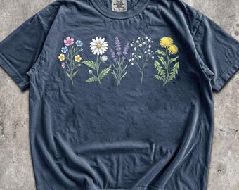 90s Minimalist Flowers T-Shirt - Men and Women's Unisex Graphic Tee - Vintage Cute Floral Tee - Gardener Shirt - Retro Nature Shirt