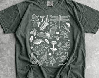 T-shirt Woodland Insects - uniseks T-shirt voor heren en dames - Vintage Cottagecore-top - Dark Academia Animals-shirt - Goblincore Aesthetic