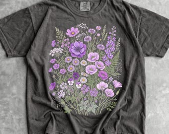 90s Purple Wildflowers T-Shirt - Men and Women's Unisex Graphic Tee - Vintage Pressed Flowers Shirt - Botanical Floral Top - Anemones Shirt
