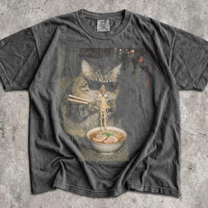 Katt Ramen T-shirt - Herr & Dam Unisex Grafisk T-shirt - Vintage Fat Cat T-shirt - Ramen Noodles T-shirt - Grunge T-shirt - Söt Katt Meme Topp