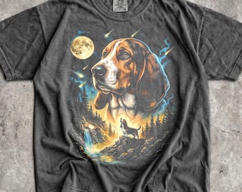 Basset Hound Howling Moon T-Shirt - Men & Women's Unisex Graphic Tee - Vintage 90s Dog Meme Shirt - Funny Retro Pet Shirt