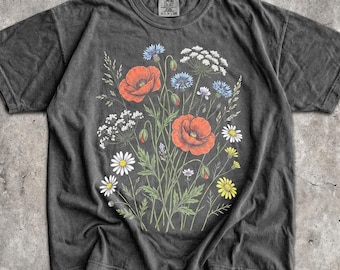 90s Wildflowers T-Shirt - Men and Women's Unisex Graphic Tee - Vintage Spring Floral Tee - Poppies - Dandelions Top - Cute Botanical Tee