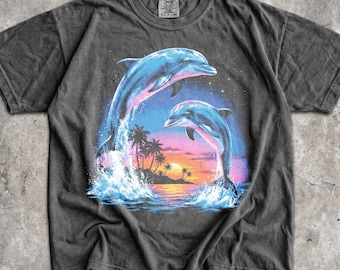 90s Dolphins T-Shirt - Men & Women's Unisex Graphic Tee - Vintage Sea Animals Shirt - Retro Aesthetic Shirt - Cute Nostalgia Tee