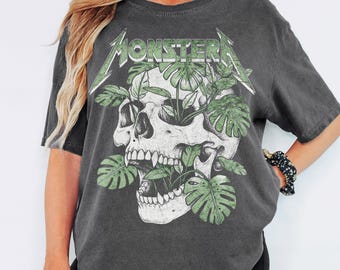 Monstera T-shirt - mannen en vrouwen unisex grafisch T-shirt - vintage jaren 90 band meme shirt - plant vader - plant moeder shirt - metalen kop plant minnaar tee