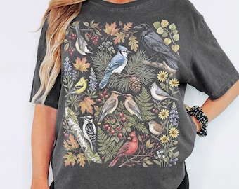 90s Cottagecore Birds T-Shirt - Men & Women's Unisex Graphic Tee - Vintage Boho Nature Shirt - Folk Art Tee - Woodland Aesthetic Shirt