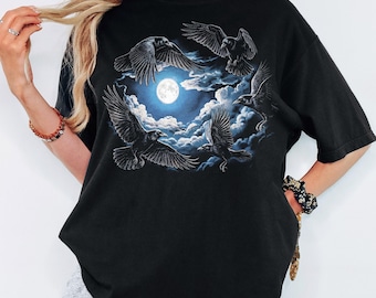 90s Crows T-Shirt - Men & Women's Unisex Graphic Tee - Vintage Gothic Ravens Shirt - Dark Academia Bird Habitat Tee - Retro Nostalgia Top