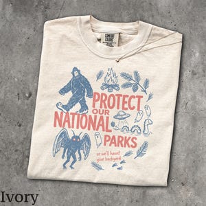 Skydda våra kryptider T-shirt - Vintage herr- och damunisex grafisk t-shirt - Rolig nationalparkströja - Bigfoot - Mothman - Vandringsskräcktröja