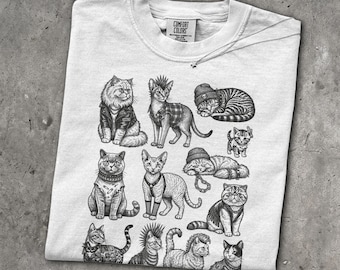 Punk Cats T-Shirt - Men & Women's Unisex Graphic Tee - Vintage Rockstar Shirt - Cute Y2K Goth Girl Top - Feline Rock Shirt