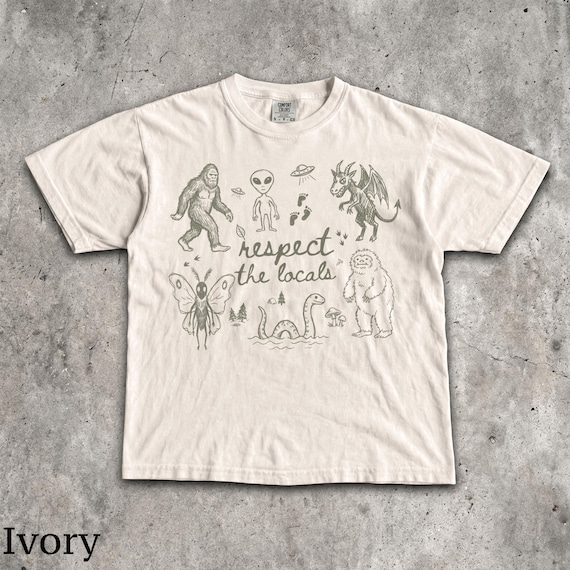 Respect The Locals T-Shirt - Vintage Men & Women's Unisex Graphic Tee - Cryptids - Bigfoot - Mothman - Aliens - Yeti - Folk Horror Shirt