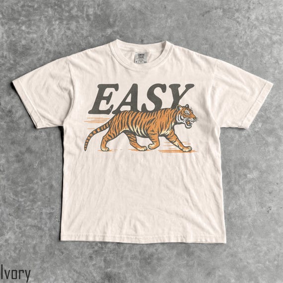 Easy Tiger T-Shirt - Men & Women's Unisex Graphic Tee - Vintage Distressed Tiger Shirt - Retro 90s Tiger Tee - Indie Boho Shirt