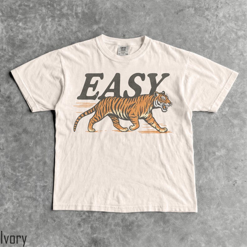 Easy Tiger T-Shirt - Men & Women's Unisex Graphic Tee - Vintage Distressed Tiger Shirt - Retro 90s Tiger Tee - Indie Boho Shirt Ivory