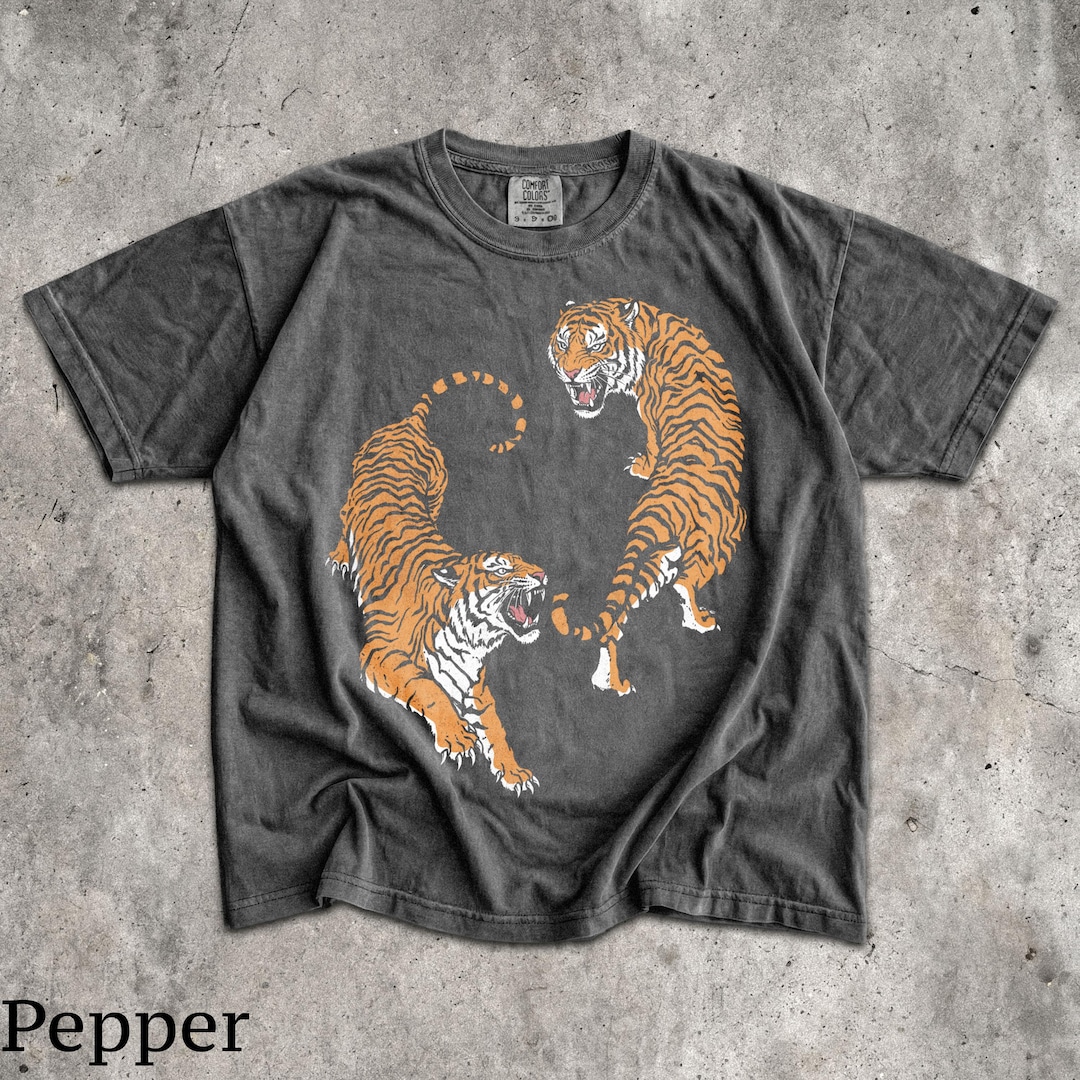 Japanese Tiger Fight T-Shirt - Vintage Men & Women's Unisex Graphic Tee - Vintage Wild Cat