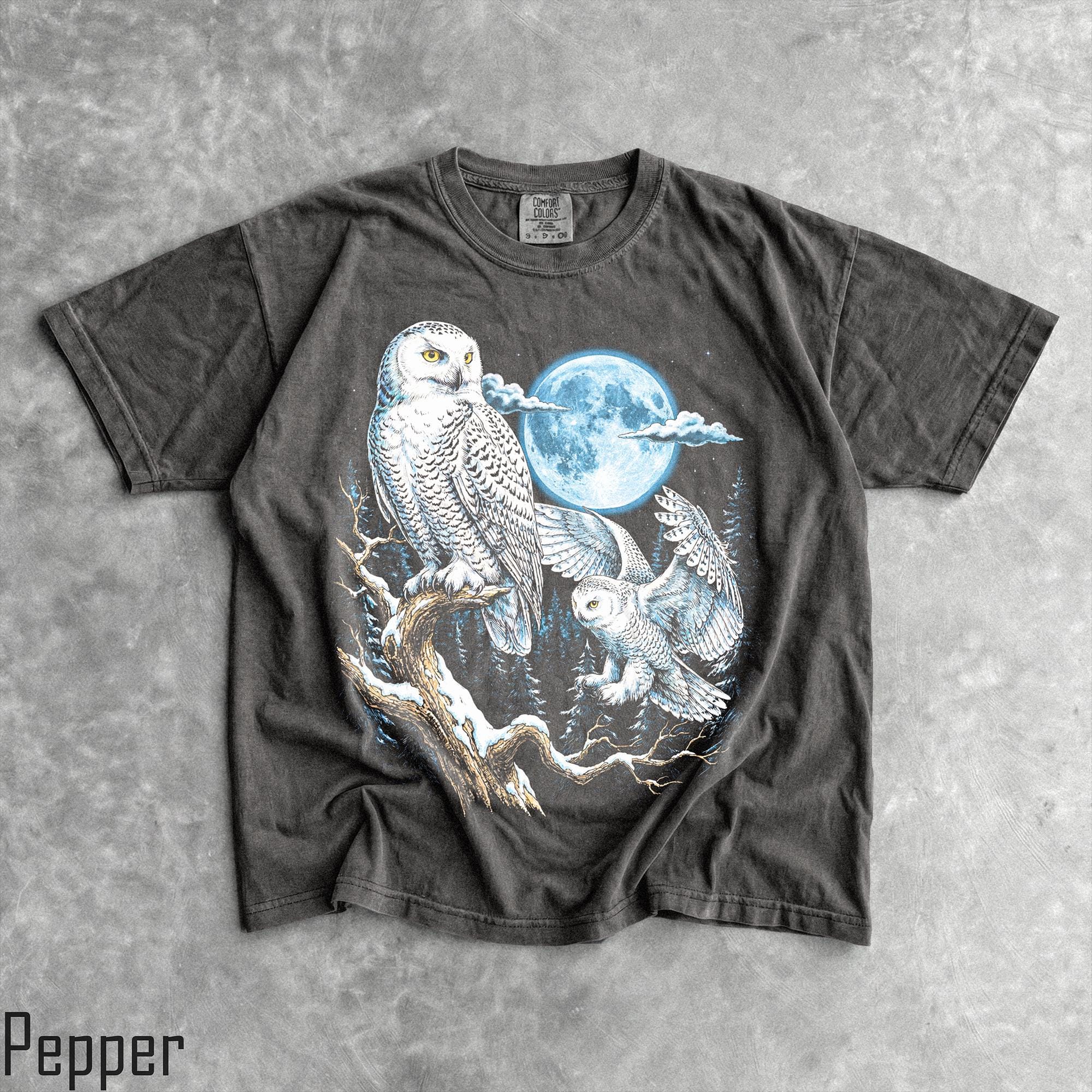 90s Owls Graphic T-Shirt - Men & Women's Unisex Graphic Tee - Vintage Forest Habitat Shirt -