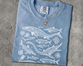 Jaren 90 Ocean Dinosaurs T-shirt - mannen en vrouwen unisex grafisch T-shirt - Vintage prehistorisch shirt - Sea Dinos Wildlife Shirt - Retro aquatisch shirt