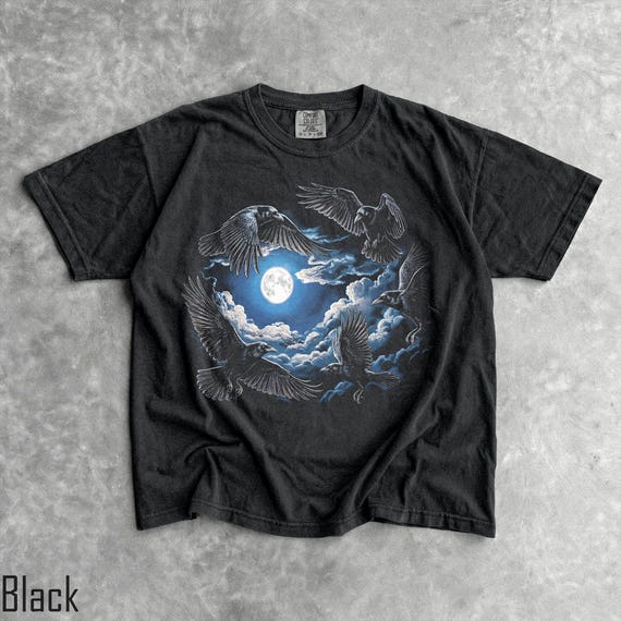 90s Crows T-Shirt - Men & Women's Unisex Graphic Tee - Vintage Gothic Ravens Shirt - Dark Academia Bird Habitat Tee - Retro Nostalgia Top