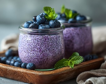 MEILLEURE RECETTE de pudding de chia aux bleuets | Petit-déjeuner sain | Recette de superaliments végétaliens | Ebook | Télécharger