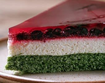 Best Recipe for Watermelon Cake | Summer Dessert | Spinach Sponge Cake with Vanilla Cream and Berry Jelly | Ebook | Download
