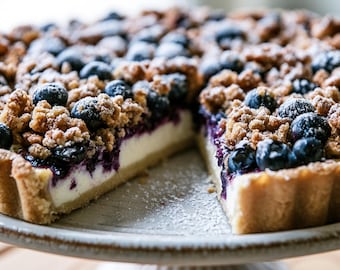 Best Recipe for Blueberry Cheesecake Crumble Tart | Berry Crumble Dessert | Gourmet Baking | Summer Dessert | Ebook | Download