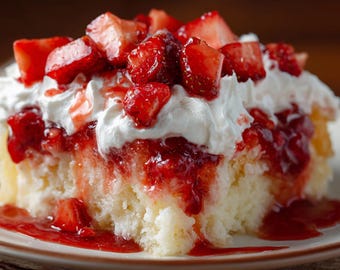 MEILLEURE RECETTE de Poke Cake aux fraises maison | Gâteau à la vanille facile avec sauce aux fraises | Ebook | Télécharger