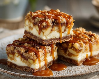 Meilleure recette de barres de gâteau au fromage et pommes et caramel | Dessert d'automne | Idée de pâtisserie d'automne | Gâterie sucrée | Ebook | Télécharger