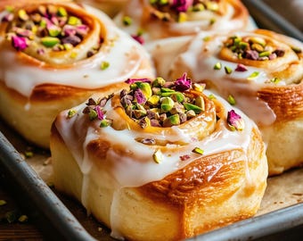 LA MEJOR RECETA de Rollos de Pistacho con Rosa y Cardamomo / Rollos de Canela Florales / Postre Dulce Único / Libro Electrónico / Descarga