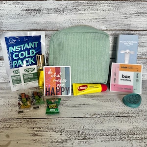 Anxiety Relief Kit – Pre-Made Self Care Pouch with Calming Tools, Essential Oil, Fidget, Mini Fan & Cold Pack