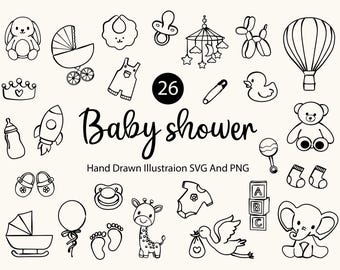 Baby Shower Doodle Clipart Bundle: Hand-Drawn SVG PNG Illustrations