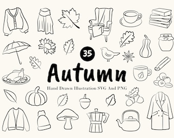 Autumn Clipart Bundle: Hand Drawn Fall Doodles in SVG and PNG