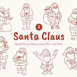 Santa Claus Clipart Bundle: Hand-Drawn Christmas Doodles in SVG and PNG.