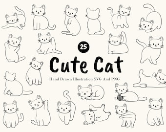 Cat Doodle Clipart: Hand-Drawn Kitty Line Art in PNG and SVG