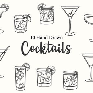 10 Handgezeichnete Cocktail Clipart | Klassische Mixgetränkegläser | Cocktail Illustrationen | PNG und SVG für die digitale Verwendung