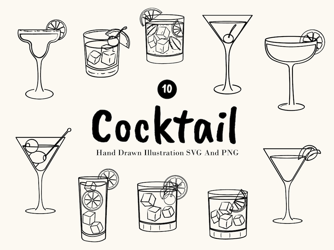Hand Drawn Cocktail Clipart: PNG and SVG Drink Illustrations - Etsy