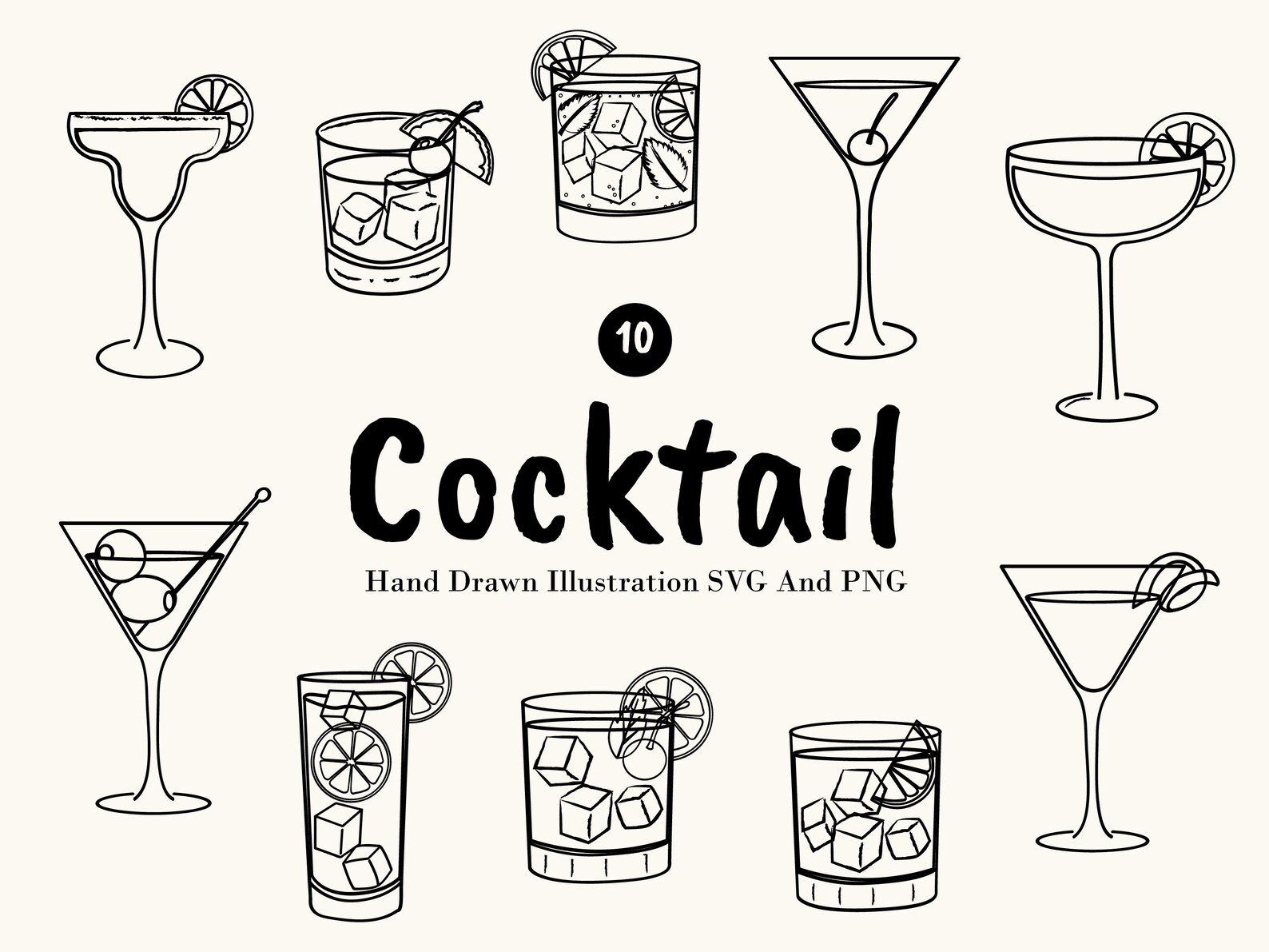 Hand Drawn Cocktail Clipart: PNG and SVG Drink Illustrations - Etsy
