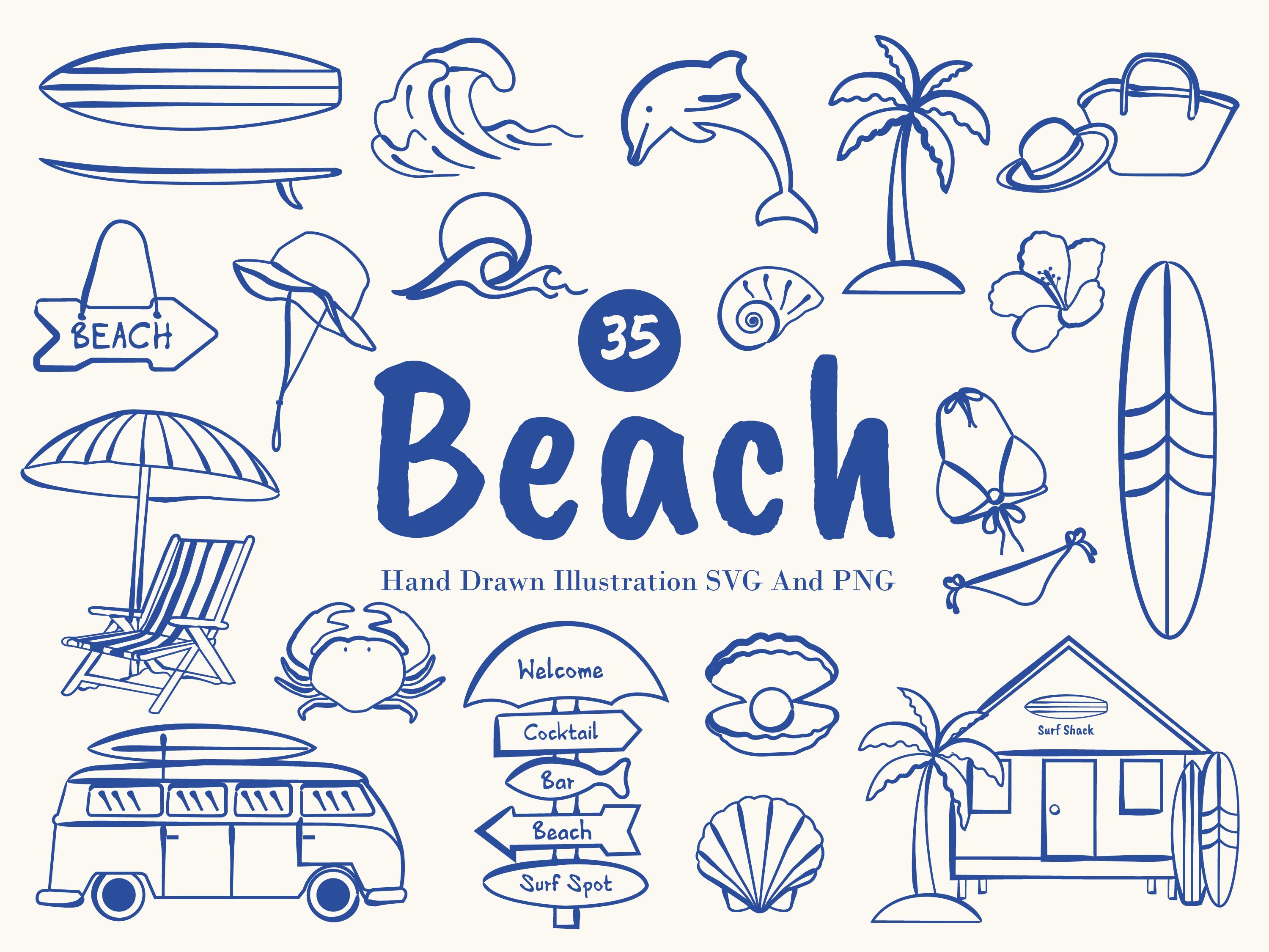 Beach Doodle Clipart Bundle: Hand-drawn Coastal in SVG and PNG - Etsy
