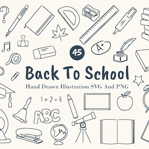 Back to School Doodle SVG PNG Bundle. Hand Drawn School Clipart. Educational Icons for Classroom Decor, Teachers, Students, and Crafts