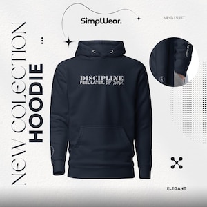 Discipline Embroidered Hoodie – Motivational Quote Minimalist Unisex Sweatshirt, Success Mindset Gift