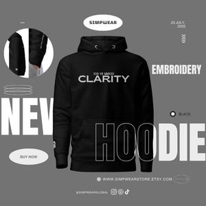 Clarity Minimalist Hoodie – Embroidered Design Unisex Sweatshirt, Focus & Vision Inspired