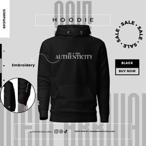 Authenticity Hoodie – Elegant Minimalist Embroidered Design Unisex Sweatshirt, Self-Confidence Gift