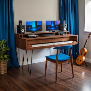 Handcrafted Wooden Keyboard Table – Electric Piano Desk & Studio Workstation
