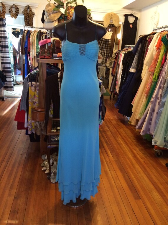 Turquoise silk chiffon gown