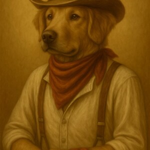 Cowboy Dog Wall Art Printable – Western Dog Portrait, Rustic Animal Decor, Vintage Style Dog Poster, Funny Dog Art for Man Cave or Office