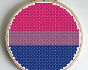 Mini hoop Bisexual Pride flag cross stitch pattern, Instant Download pdf, Easy Cute Embroidery, Counted Cross Stitch Chart, Modern Design