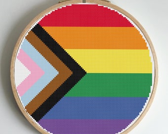 Progress Pride flag cross stitch pattern - Instant Download, Easy Cute Embroidery, Counted Cross Stitch Chart, Modern Design