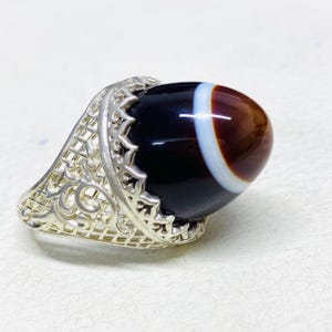 Handmade Sterling Silver Aqeeq Agate Ring: Arabic Style Mens Jewelry