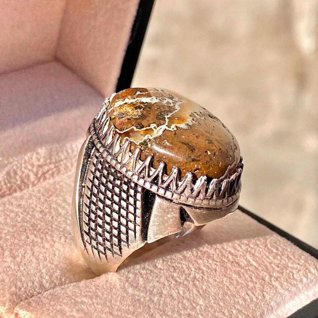 Musawar Rind 925 Sterling Silver Mens Ring Natural Yemeni Picture Agate Musawar ...